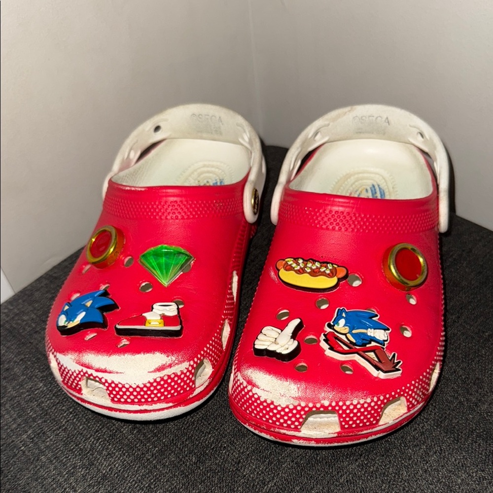 Kids Red sonic Crocs with Fun Charms